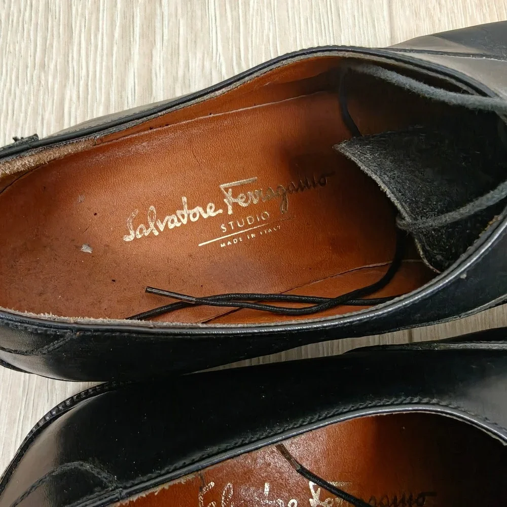Salvatore Ferragamo Mens Oxford 11D Black Cap Toe Leather Classic Luxury Shoes